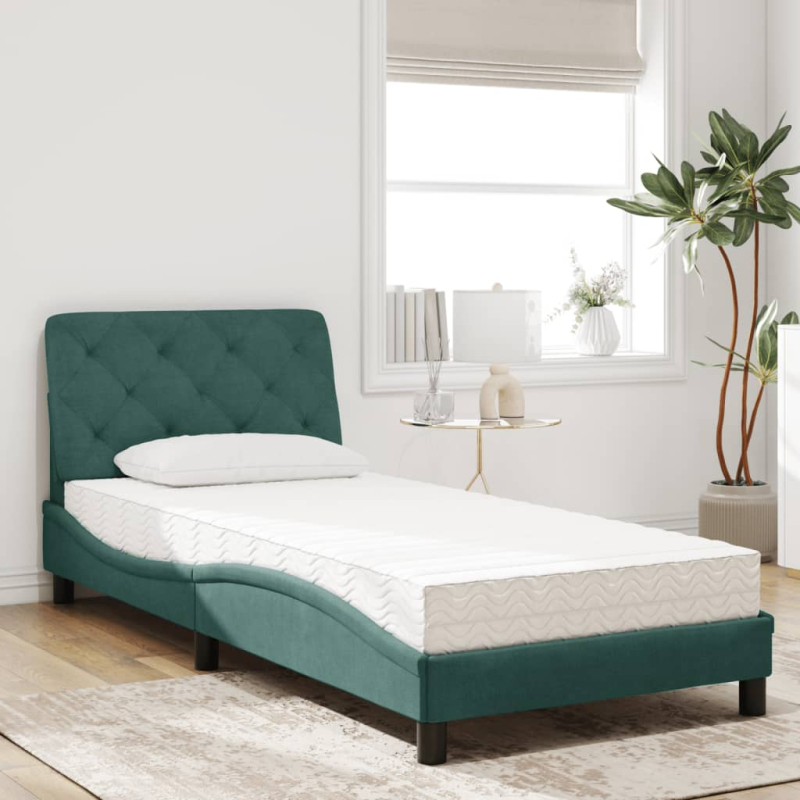Bett mit Matratze Dunkelgrün 90x200 cm Samt