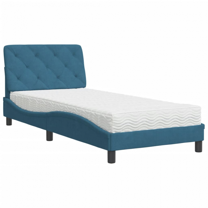 Bett mit Matratze Blau 90x200 cm Samt