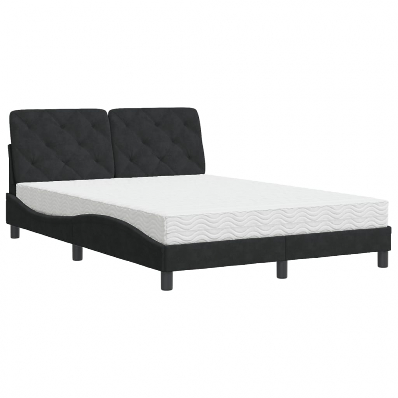 Bett mit Matratze Schwarz 140x190 cm Samt