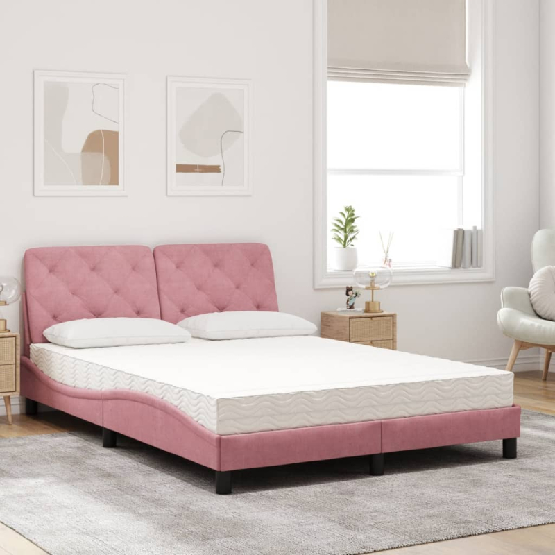 Bett mit Matratze Rosa 140x200 cm Samt