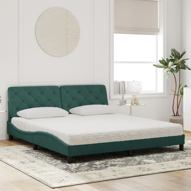 Bett mit Matratze Dunkelgrün 180x200 cm Samt