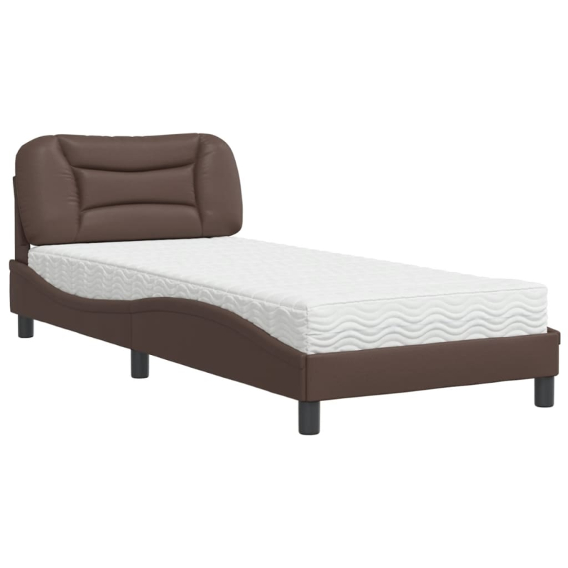 Bett mit Matratze Braun 80x200 cm Kunstleder