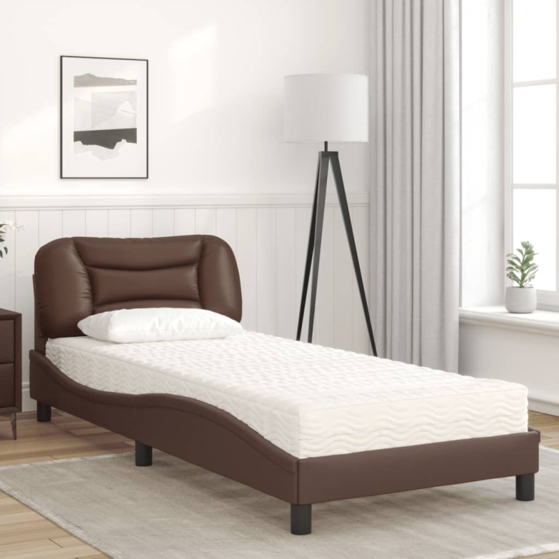 Bett mit Matratze Braun 80x200 cm Kunstleder