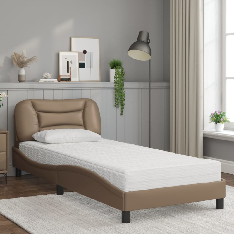 Bett mit Matratze Cappuccino-Braun 80x200 cm Kunstleder