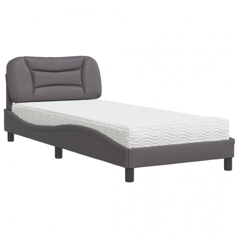 Bett mit Matratze Grau 90x200 cm Kunstleder