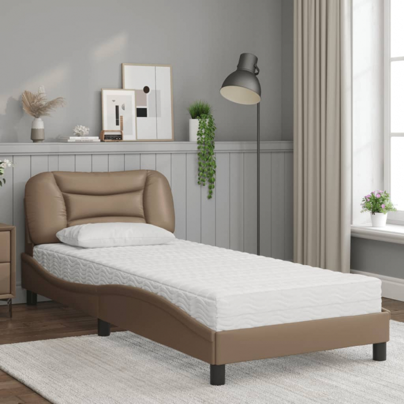 Bett mit Matratze Cappuccino-Braun 90x200 cm Kunstleder