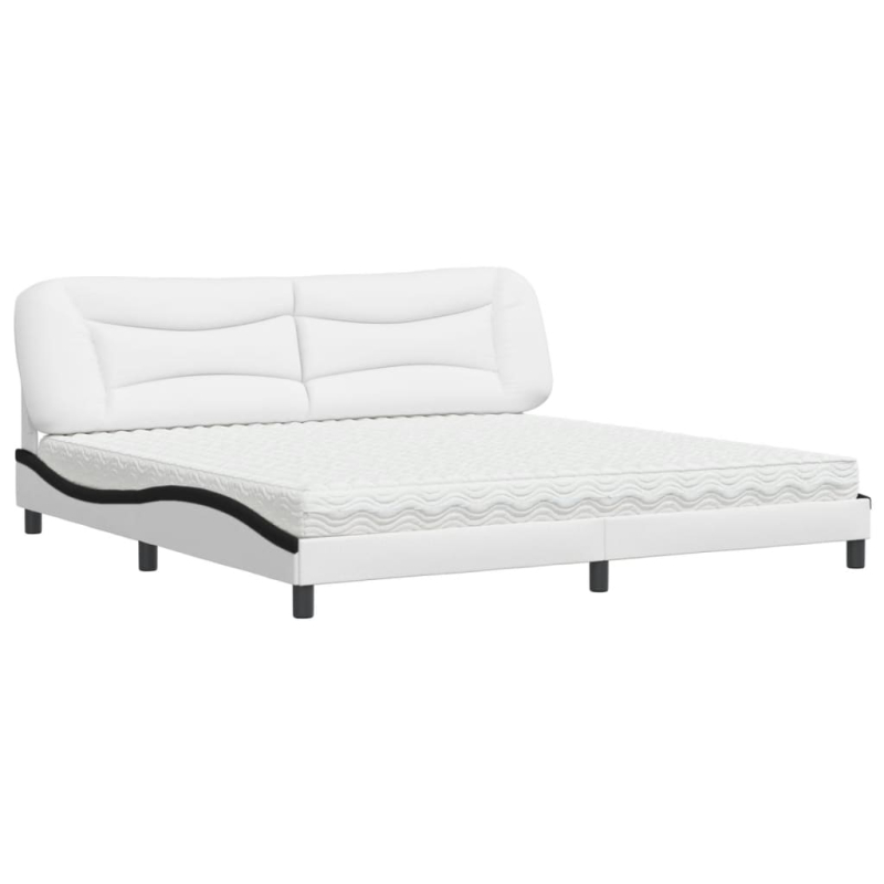 Bett mit Matratze Weiß und Schwarz 200x200 cm Kunstleder