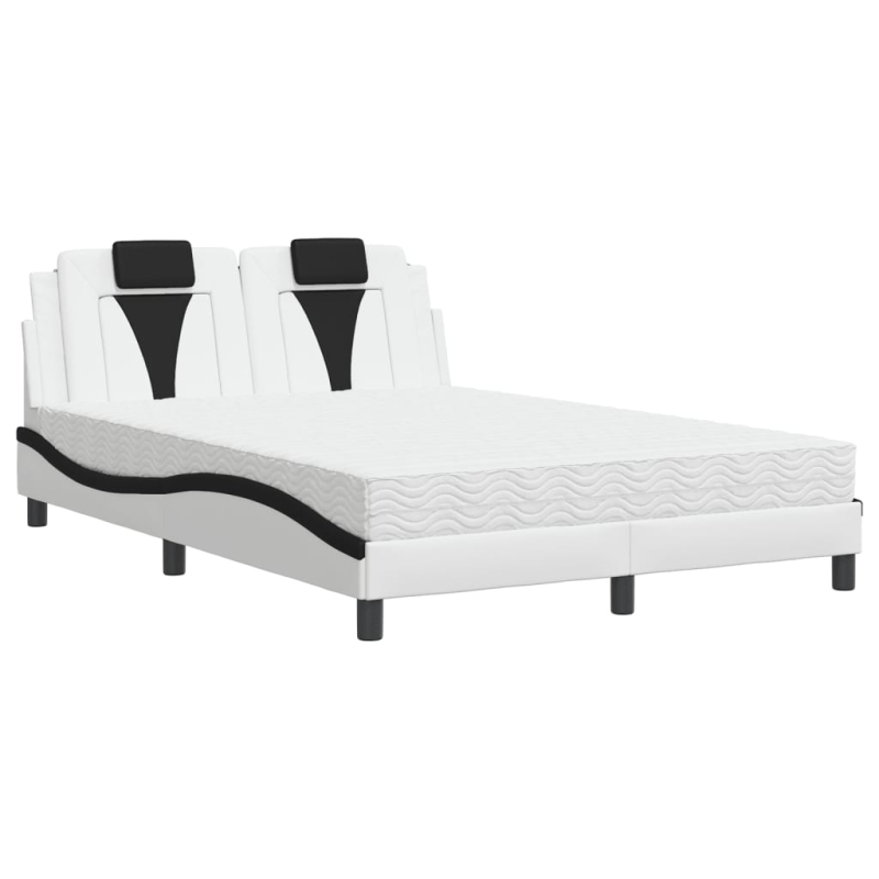 Bett mit Matratze Weiß und Schwarz 120x200 cm Kunstleder