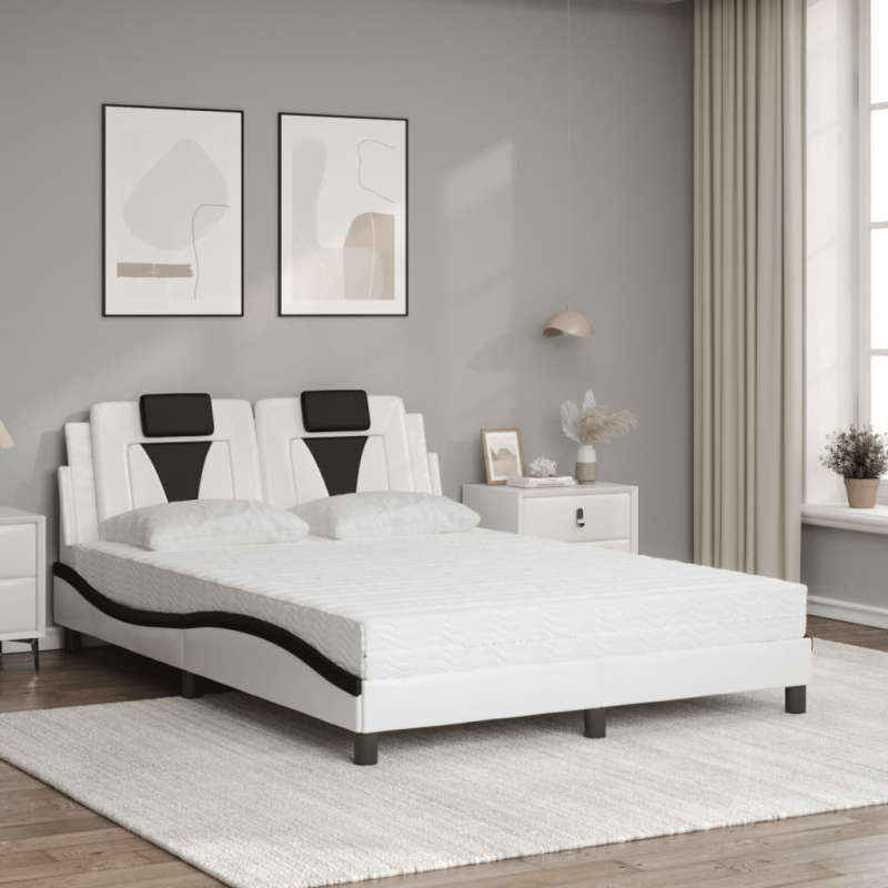 Bett mit Matratze Weiß und Schwarz 120x200 cm Kunstleder