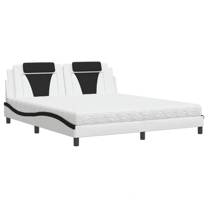 Bett mit Matratze Weiß und Schwarz 180x200 cm Kunstleder