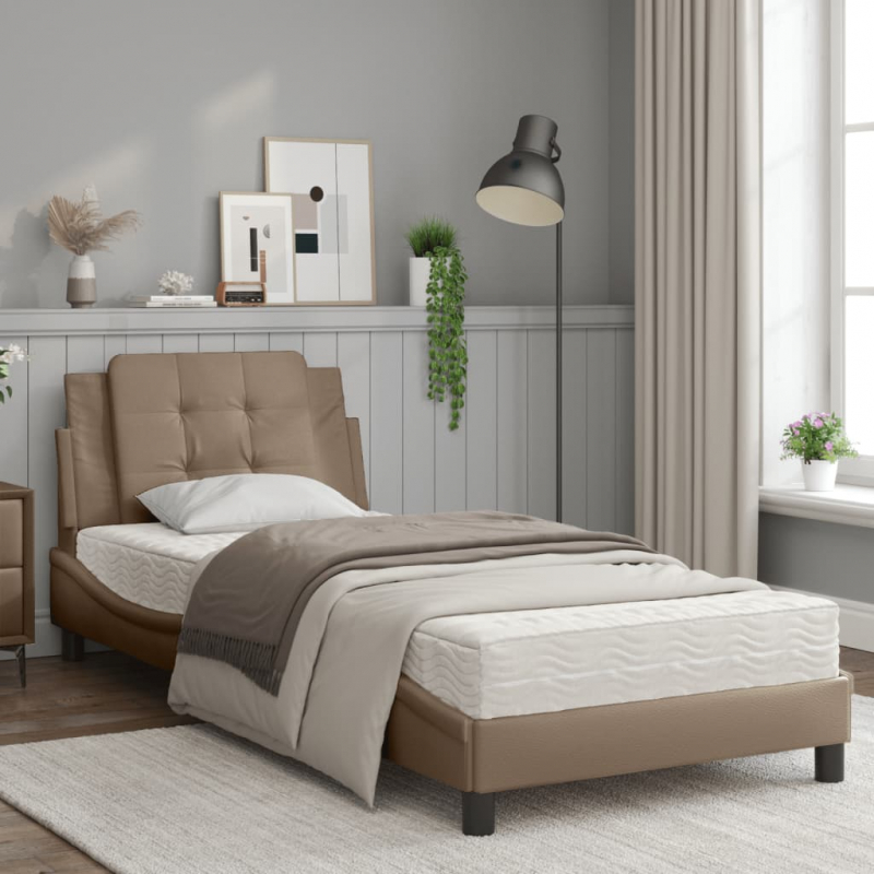Bett mit Matratze Cappuccino-Braun 80x200 cm Kunstleder