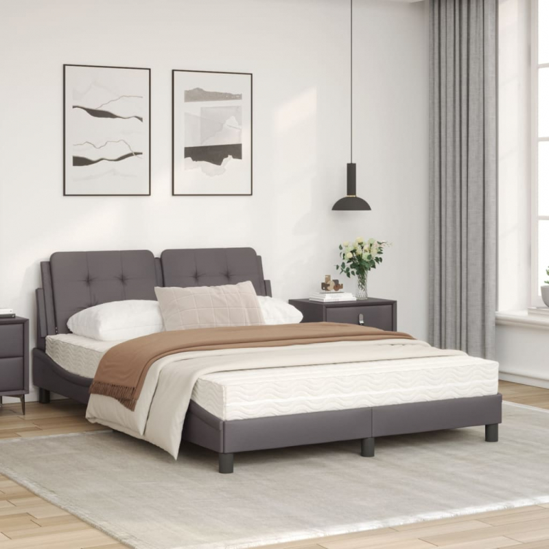 Bett mit Matratze Grau 140x190 cm Kunstleder