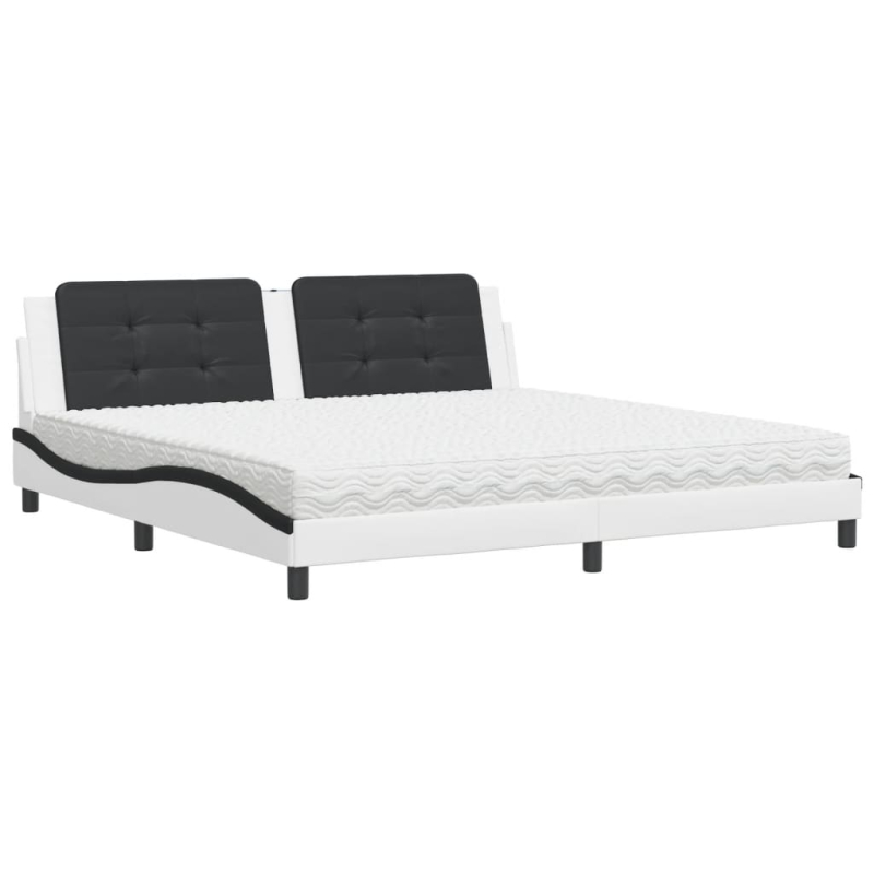 Bett mit Matratze Weiß und Schwarz 200x200 cm Kunstleder