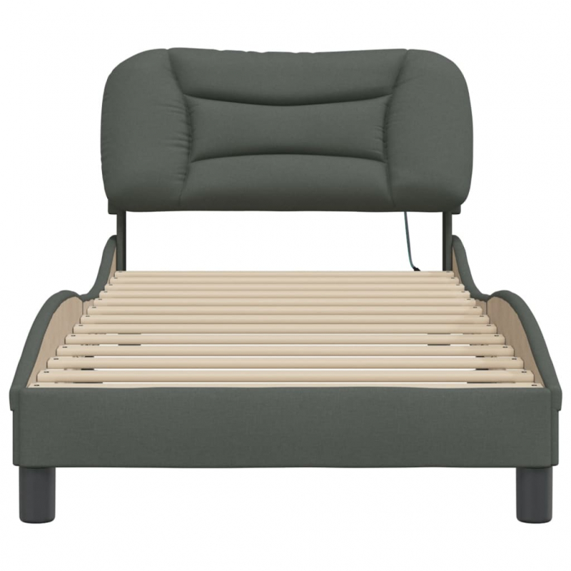 Bettgestell mit LED ohne Matratze Dunkelgrau 90x190 cm Stoff