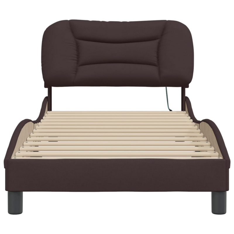 Bettgestell mit LED ohne Matratze Dunkelbraun 90x190 cm Stoff