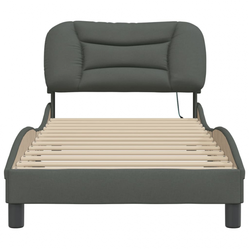 Bettgestell mit LED ohne Matratze Dunkelgrau 90x200 cm Stoff