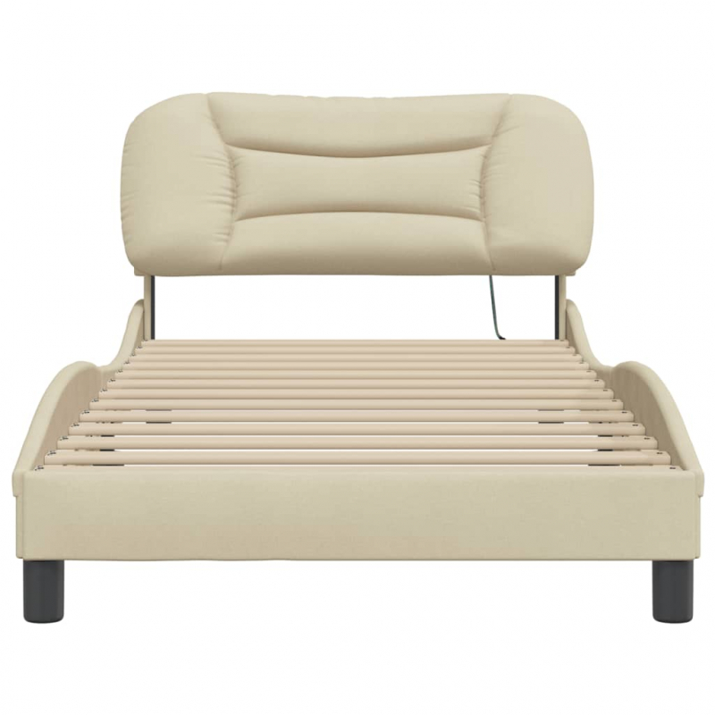 Bettgestell mit LED ohne Matratze Creme 100x200 cm Stoff