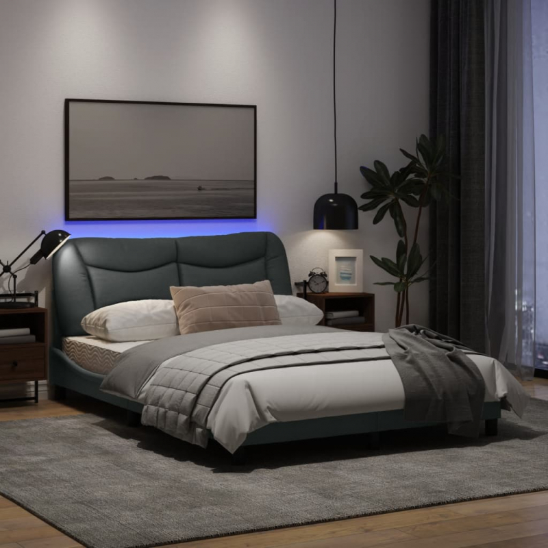 Bettgestell mit LED ohne Matratze Hellgrau 120x200 cm Stoff