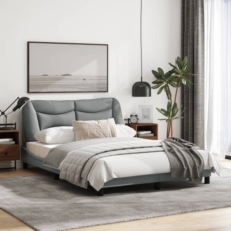 Bettgestell mit LED ohne Matratze Hellgrau 140x190 cm Stoff