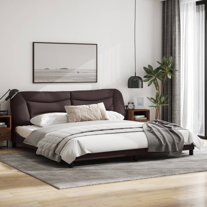 Bettgestell mit LED ohne Matratze Dunkelbraun 200x200 cm Stoff