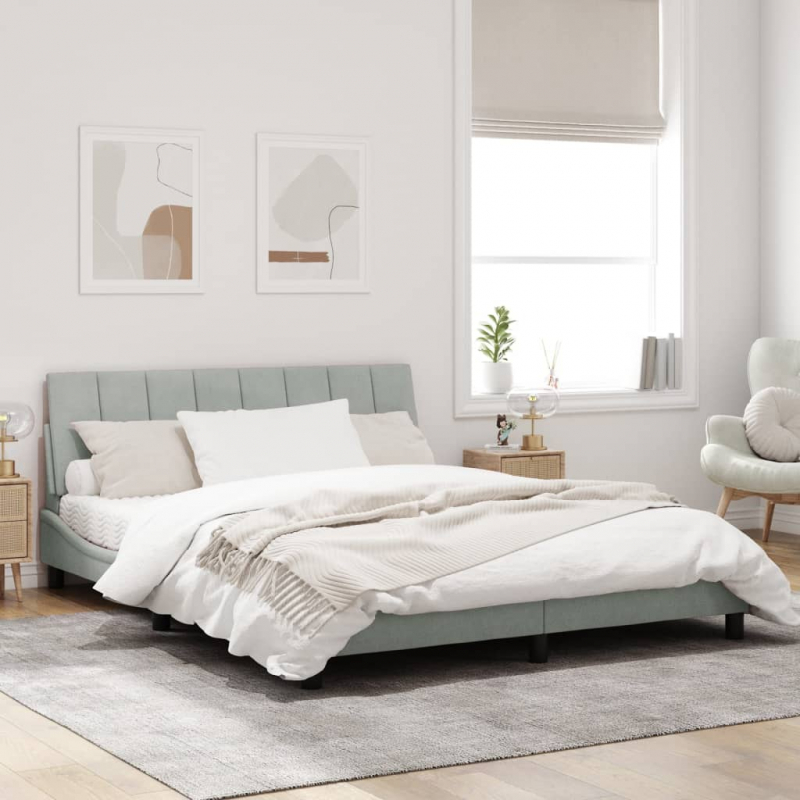 Bettgestell mit LED-Leuchten Hellgrau 160x200 cm Samt