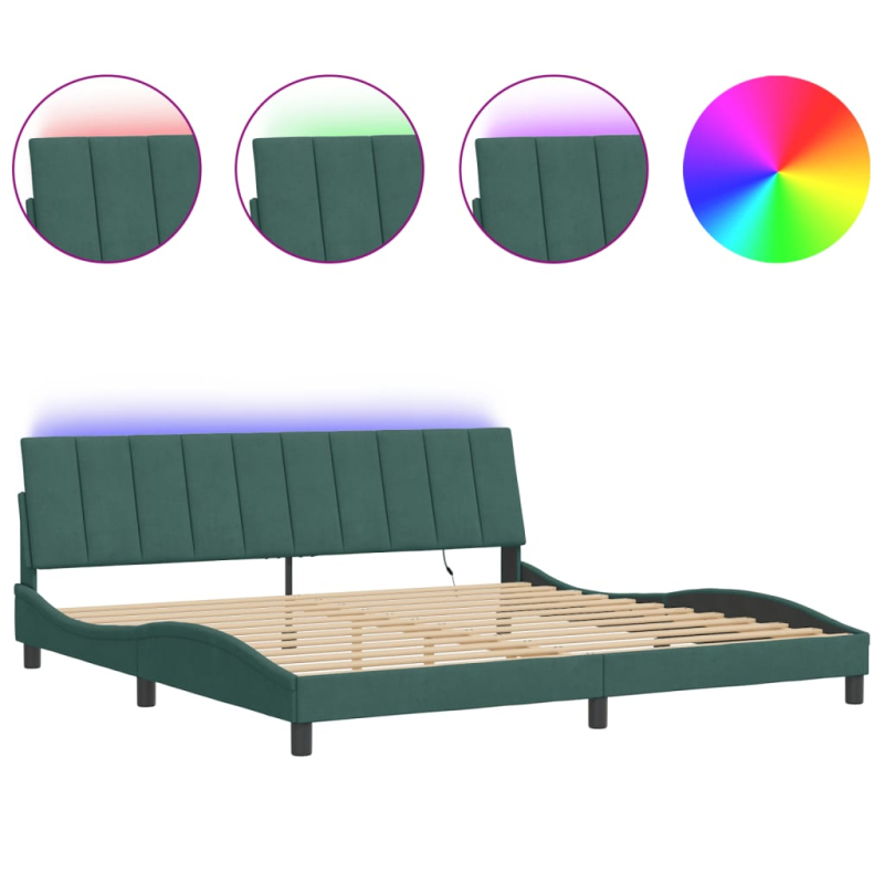 Bettgestell mit LED-Leuchten Dunkelgrün 200x200 cm Samt