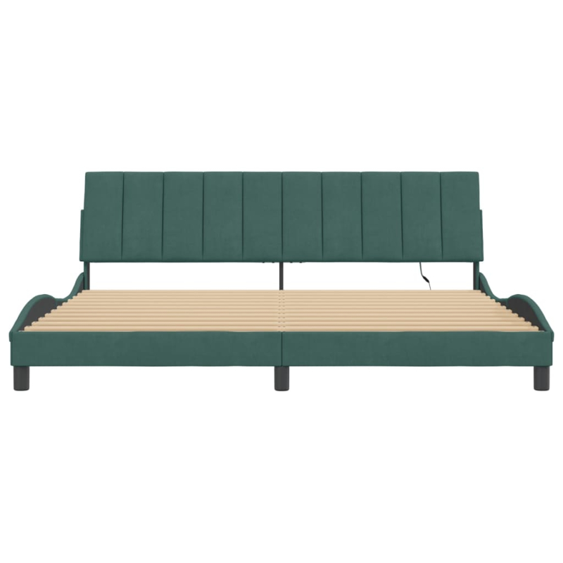 Bettgestell mit LED-Leuchten Dunkelgrün 200x200 cm Samt