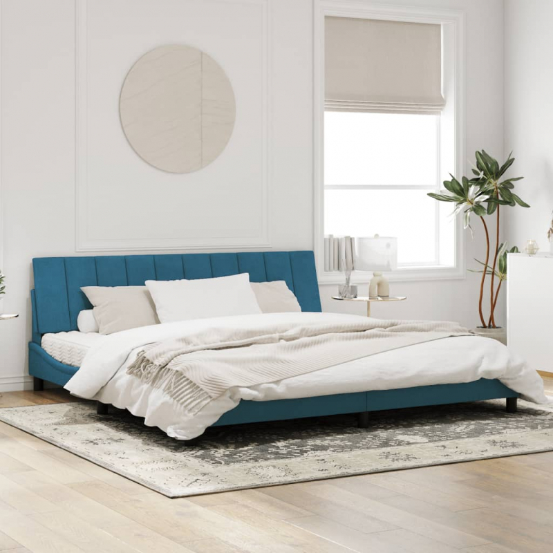 Bettgestell mit LED-Leuchten Blau 200x200 cm Samt