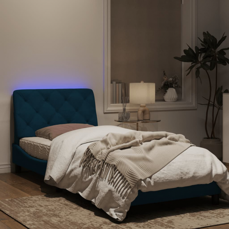 Bettgestell mit LED-Leuchten Blau 90x190 cm Samt