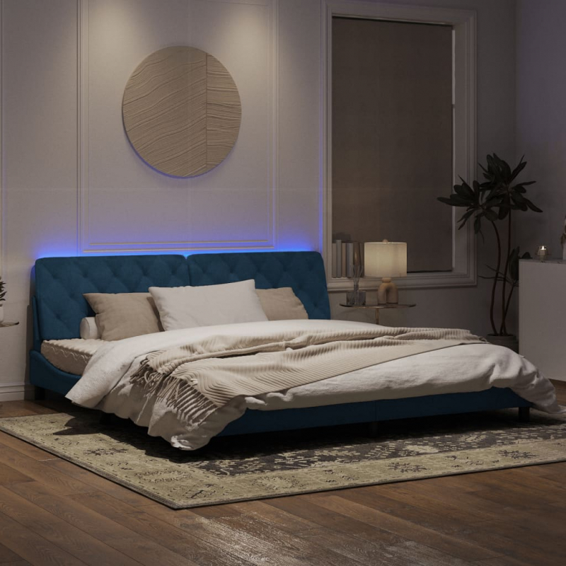 Bettgestell mit LED-Leuchten Blau 200x200 cm Samt