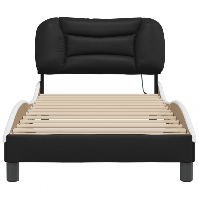 Bettgestell mit LED Schwarz und Weiß 90x190 cm Kunstleder