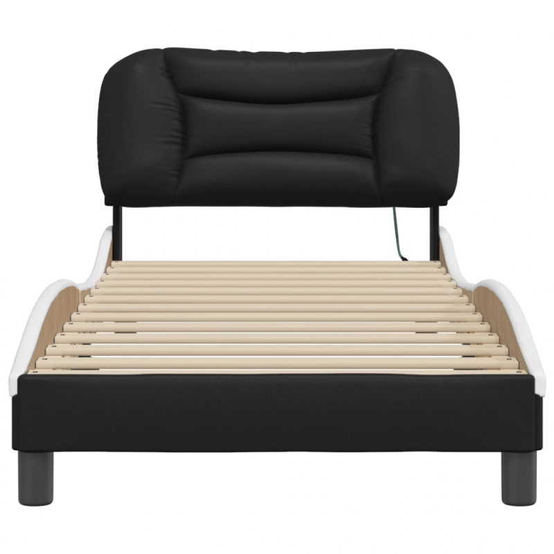 Bettgestell mit LED Schwarz und Weiß 90x200 cm Kunstleder