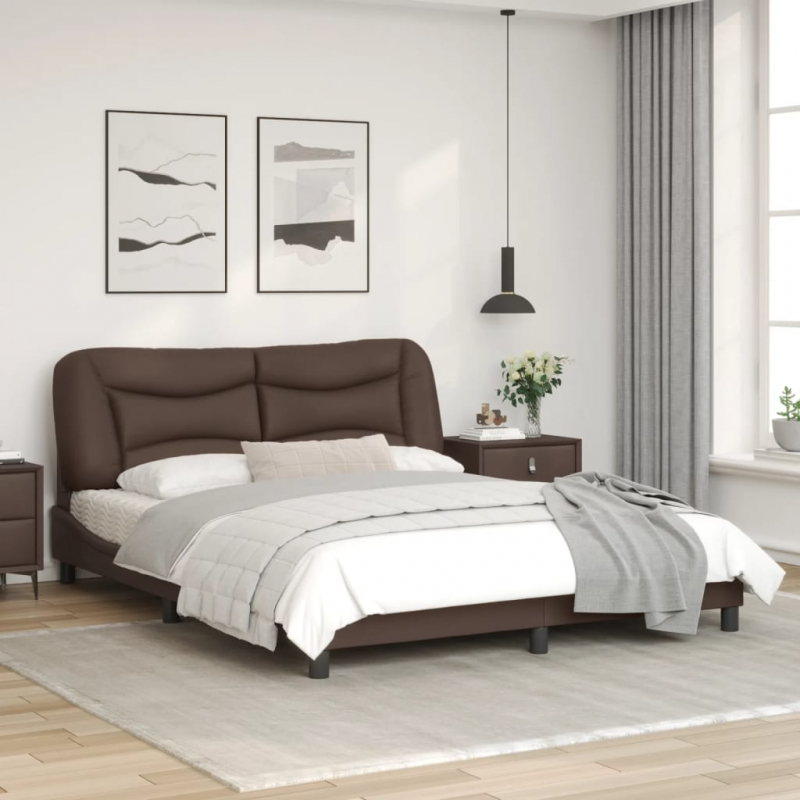 Bettgestell mit LED Braun 160x200 cm Kunstleder