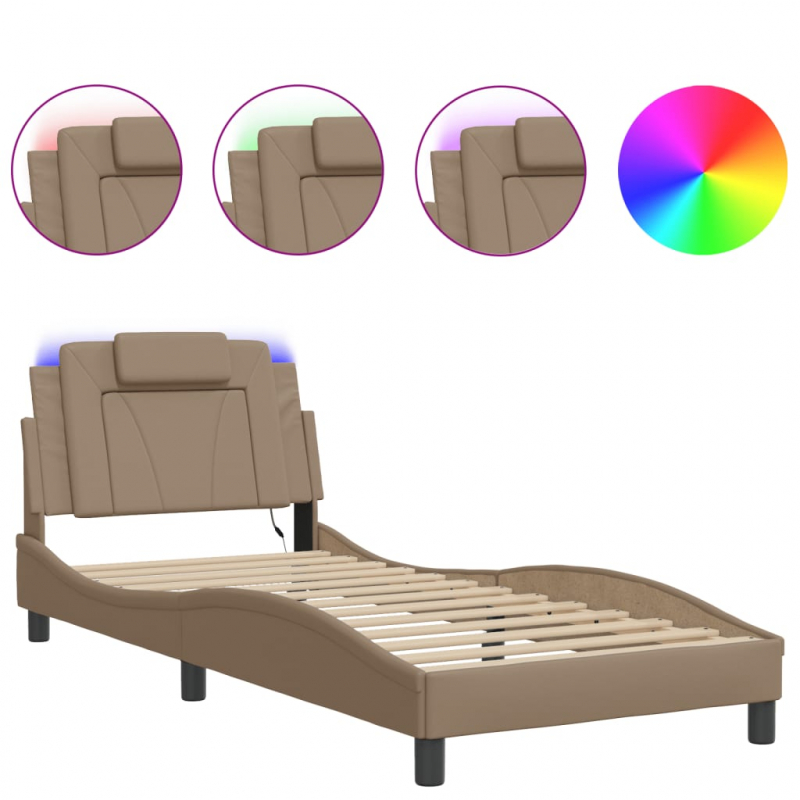 Bettgestell mit LED Cappuccino-Braun 90x200 cm Kunstleder