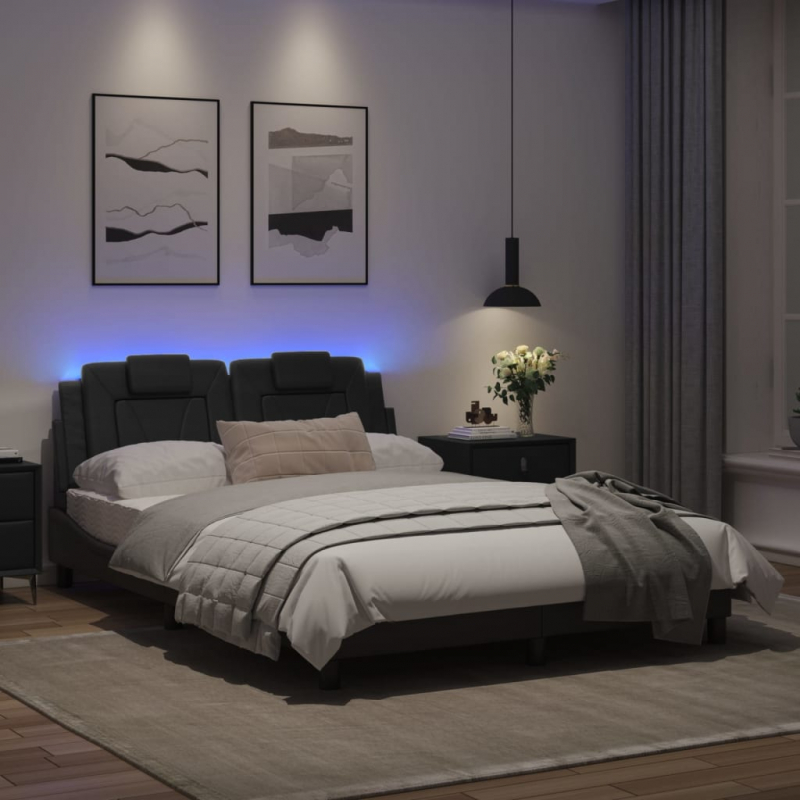 Bett mit LED-Beleuchtung und Matratze Schwarz 120x200 cm