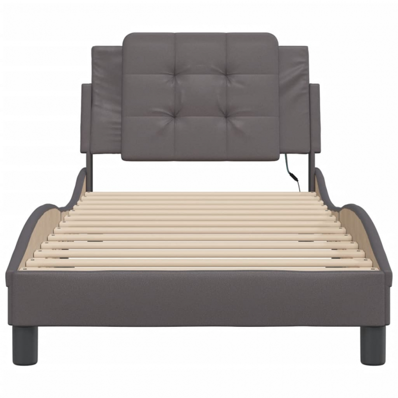 Bettgestell mit LED Grau 90x200 cm Kunstleder