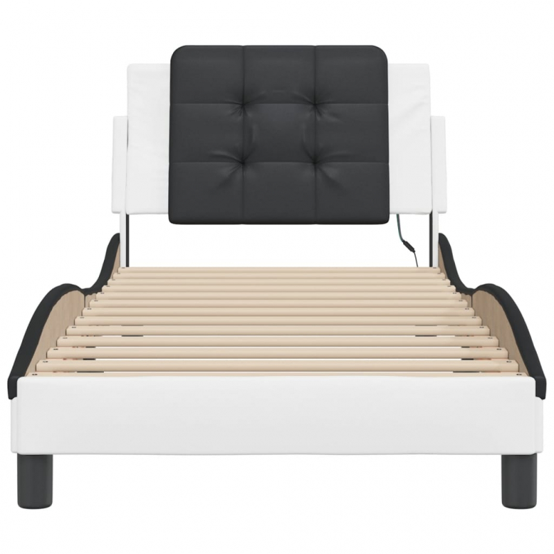 Bettgestell mit LED Weiß und Schwarz 100x200 cm Kunstleder