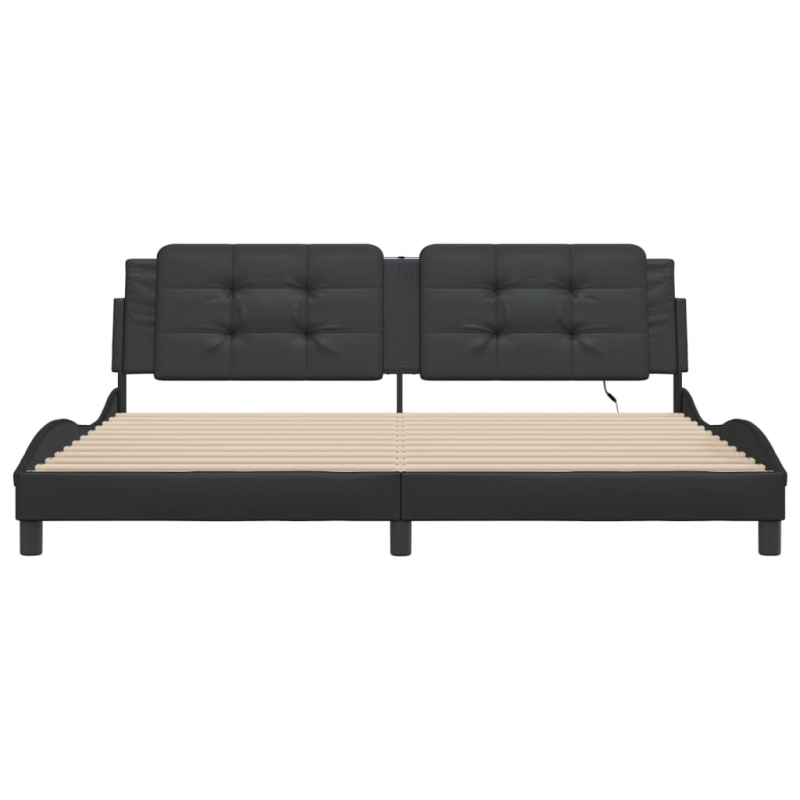 Bettgestell mit LED Schwarz 200x200 cm Kunstleder