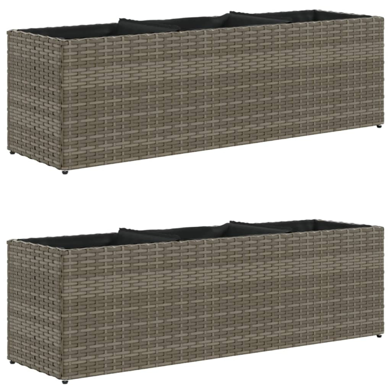 Pflanzkübel mit 3 Töpfen 2 Stk. Grau 105x30x32 cm Poly Rattan