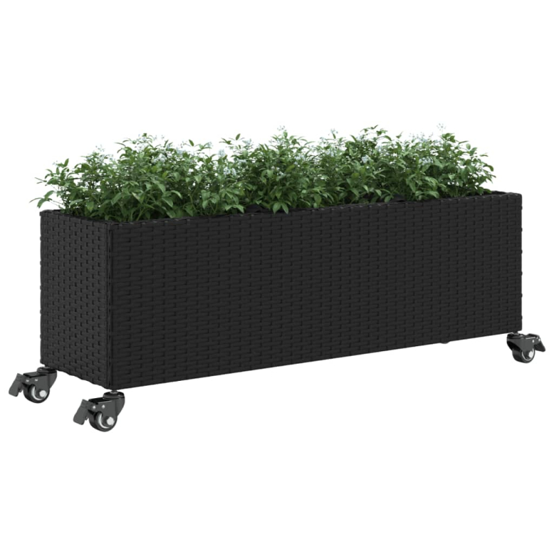 Pflanzkübel mit Rollen 2 Stk. Schwarz 107x32x38 cm Poly Rattan