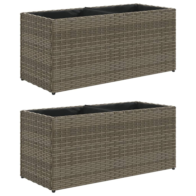 Pflanzkübel mit 2 Töpfen 2 Stk. Grau 72x30x32 cm Poly Rattan