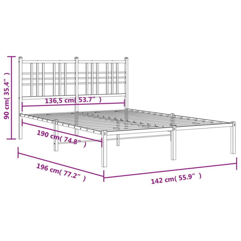 Bettgestell mit Kopfteil Metall Schwarz 135x190 cm
