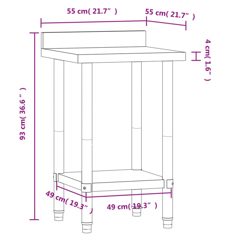 Küchen-Arbeitstisch mit Aufkantung 55x55x93 cm Edelstahl