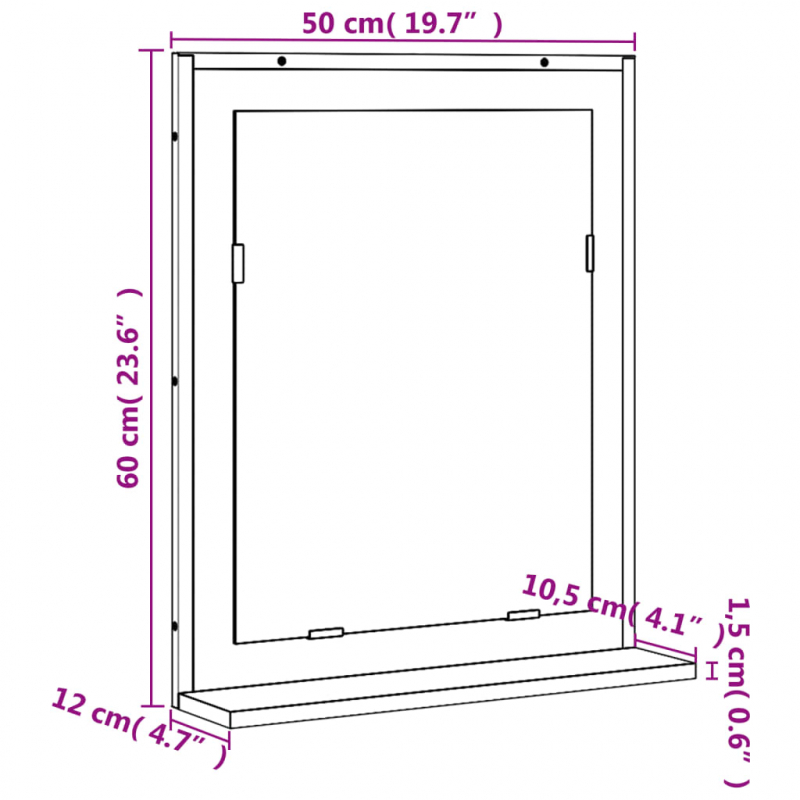 Badspiegel mit Ablage Sonoma-Eiche 50x12x60 cm Holzwerkstoff