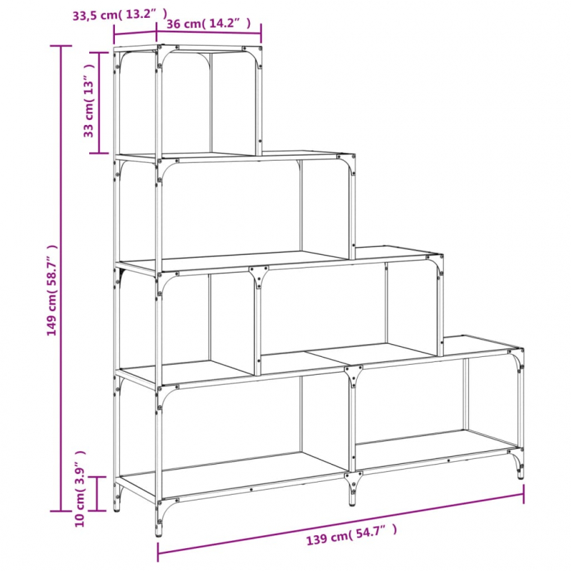 Bücherregal 4 Etagen Schwarz 139x33,5x149 cm Holzwerkstoff