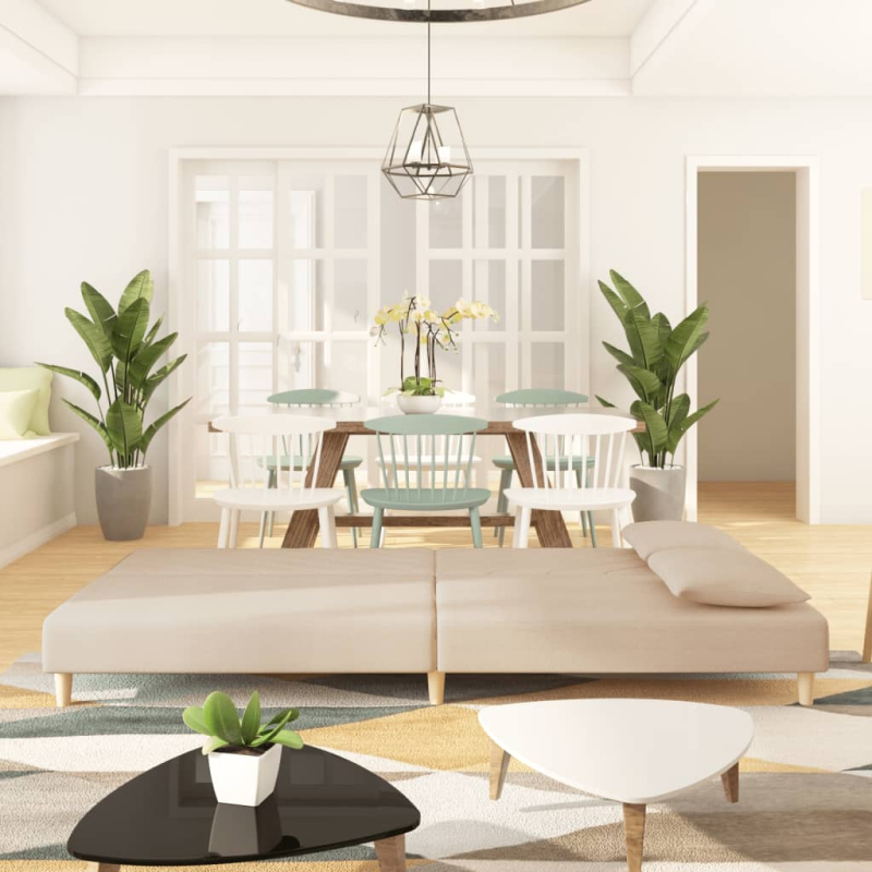 Schlafsofa 2-Sitzer mit 2 Kissen Creme Stoff