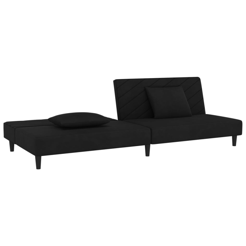 Schlafsofa 2-Sitzer mit 2 Kissen Schwarz Samt