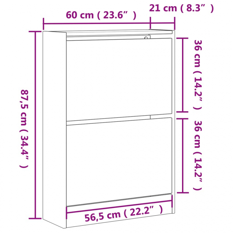 Schuhschrank Grau Sonoma 60x21x87,5 cm Holzwerkstoff