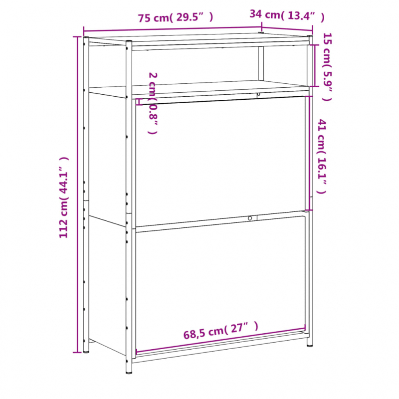 Schuhschrank Braun Eichen-Optik 75x34x112 cm Holzwerkstoff