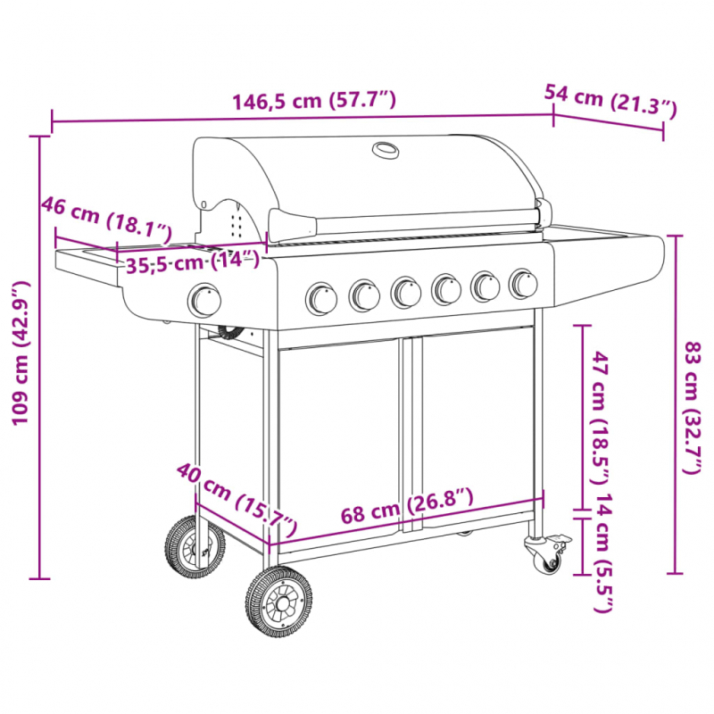 Gasgrill mit 7 Flammen Silbern Edelstahl